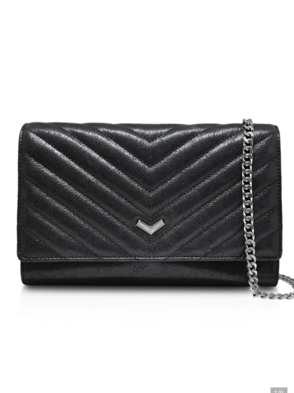 Botkier Quilted Chevron Leather Clutch/Wallet - Black. Size OS